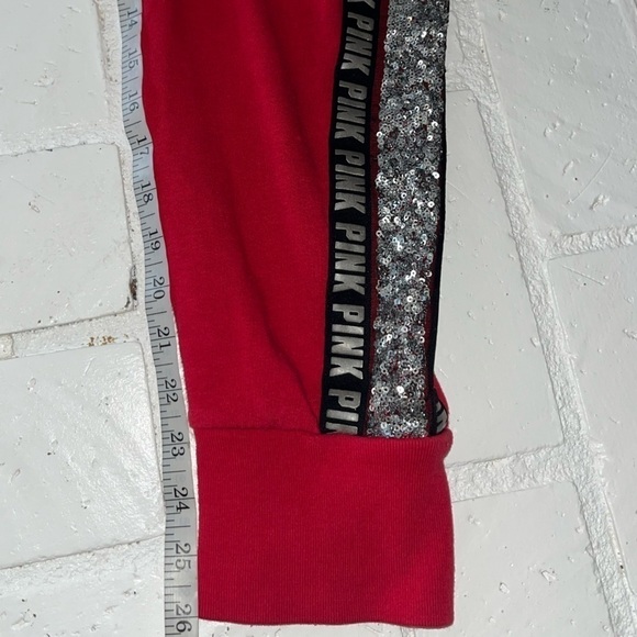 VS PINK Victoria’s Secret Red Bling Silver Sequin Joggers Pants Women’s Small - Picture 16 of 16